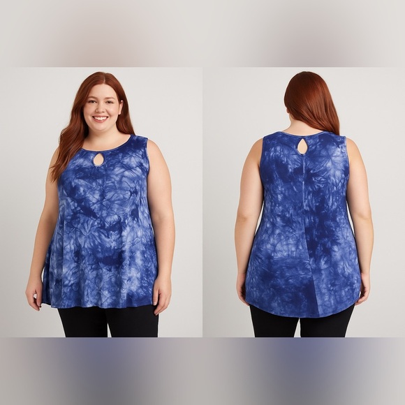 MONNURO Blue Tie-Dye Sleeveless Tunic 2X - Picture 1 of 5